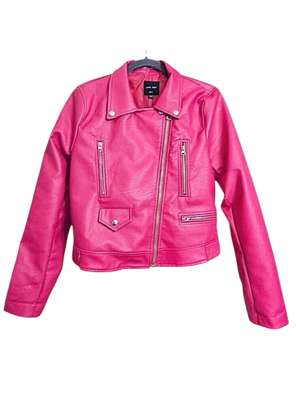 Love Tree Hot Pink Faux Leather Barbiecore Bikercore Moto Jacket Small HOST PICK